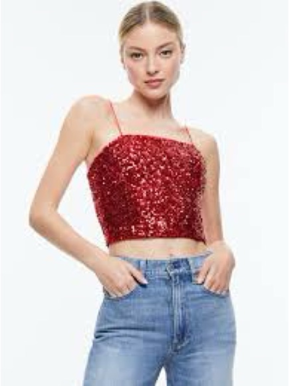 Alice + Olivia Red Ceresi Sequin Crop Cami